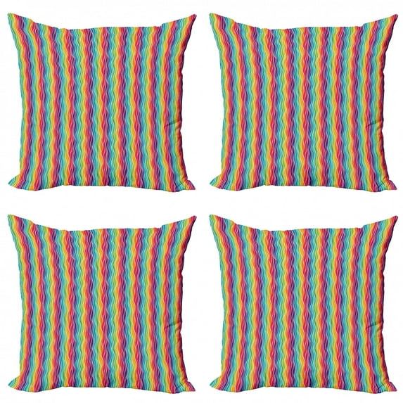 Ambesonne Rainbow Throw Pillow Cover 4 Pack, Swirls Vertical Waves Art, 20", Multicolor