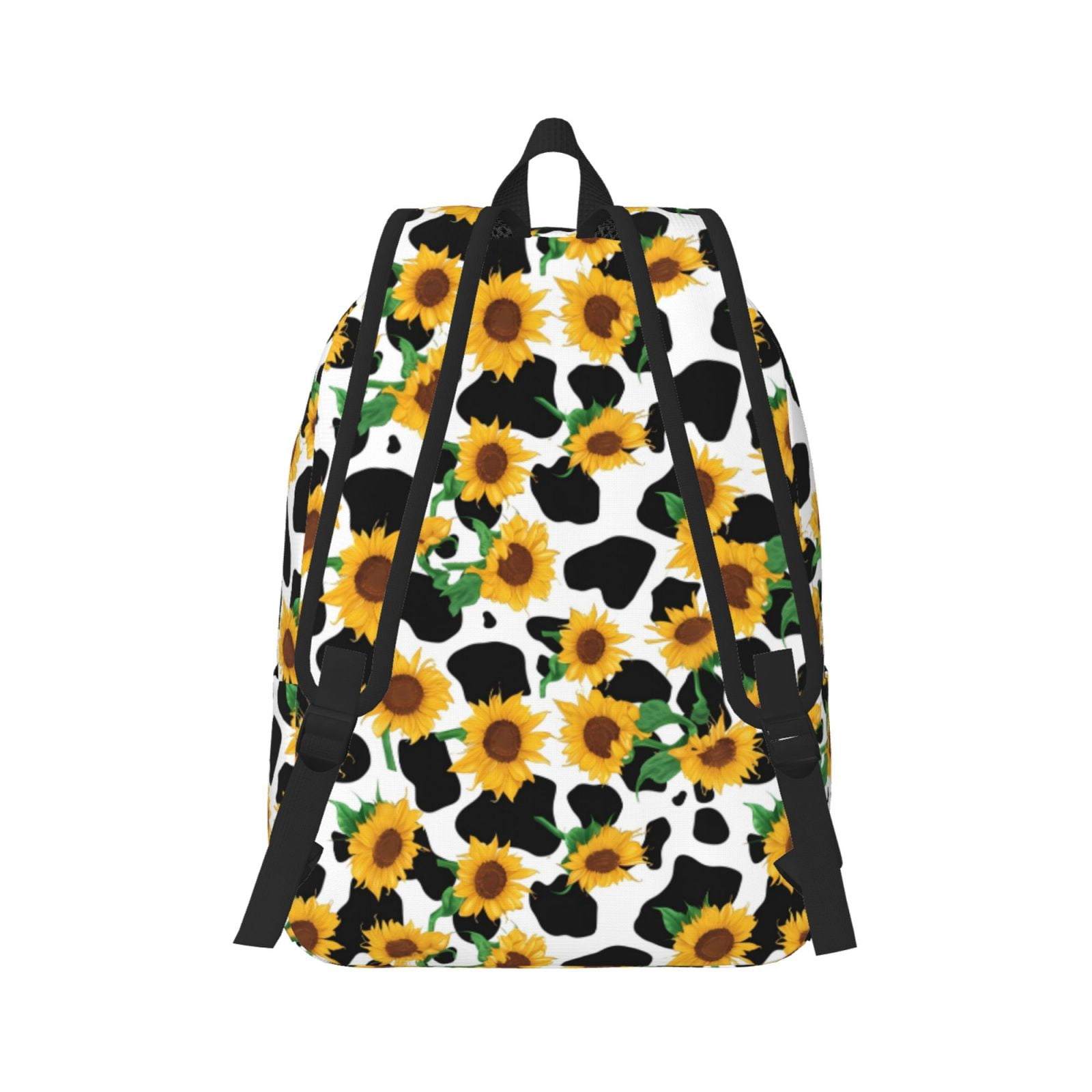 Rateoe Cute Cow Print Sunflower C Pattern Canvas College Laptop Backpack,Travel Daypack,Durable Rucksack Travel Notebook Bag School Backpack Book Bag for Men Women-Medium