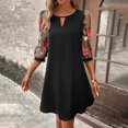 thumbnail image 4 of Women's Casual Tennis Dress for Women Solid Lace Splice Sleeve Hollow Round Neck Loose Dress Everyday Easygoing Attire Black M, 4 of 6
