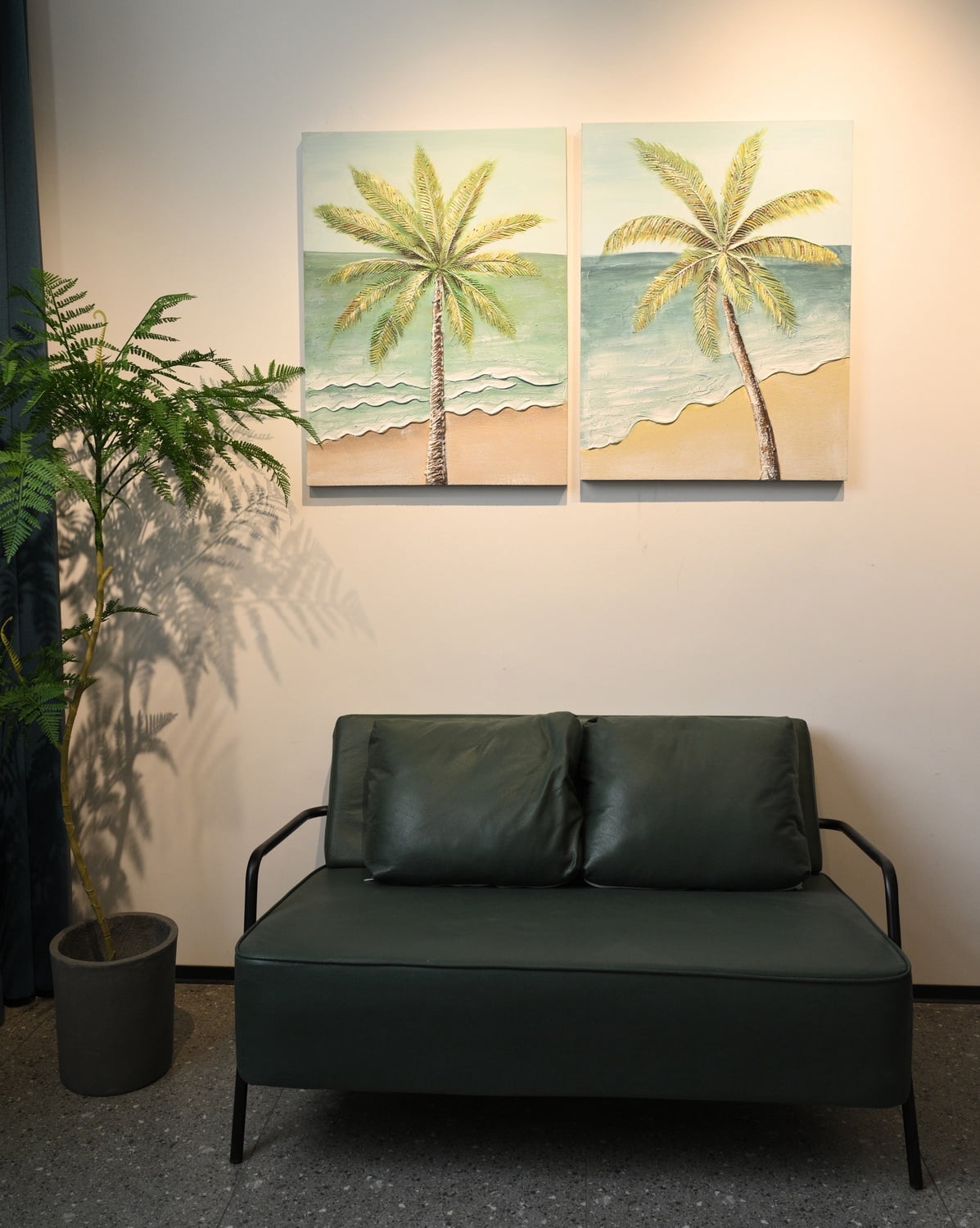 Euroco Seaside Palm Tree Wall Art Set of 2, 24x32 in Tropical Beach Canvas Painting,Hand-Painted Textured Tropical Decor for Living Room Bedroom