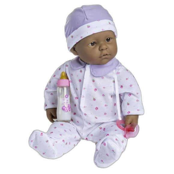 JC Toys - La Baby - Hispanic 20-inch Large Soft Body Baby Doll - Washable - Removable Purple Outfit with Hat and Pacifier - For Children 2 Years and up