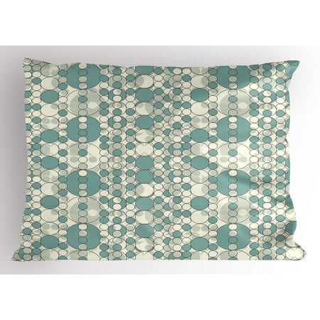 Tone Geometric Circles - Geometric Pillow Sham Big Small Circles Pale Tones Lattice Pattern in Abstract Modern Artwork, Decorative Standard Queen Size Printed Pillowcase, 30 X 20 Inches, Beige Pale Teal, by Ambesonne