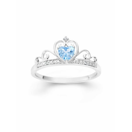 Blue Topaz Radiant Ring - Simulated Blue Topaz Heart and White CZ Sterling Silver Crown Ring