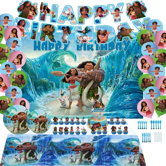 Princess Birthday Decorations Kit, Ocean elf Happy Birthday Party Banner, Backdrop Cloth, balloon, Knife, fork and spoon, cake hat