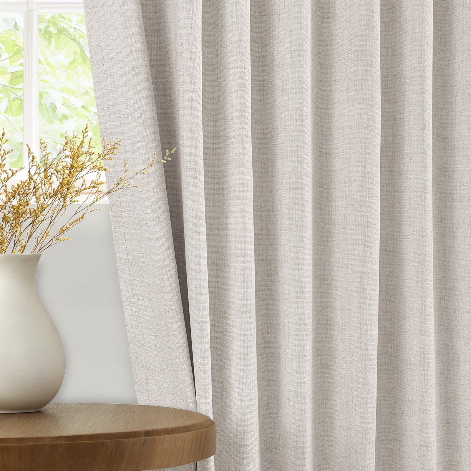 100% Blackout Curtains,50"Wx84"L Faux Linen Textured Back Tab/Rod Pocket Curtain,2 Panels Set,Thermal Insulated Curtains for Livingroom,Cream