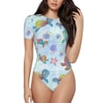 thumbnail image 2 of Uemuo Colorful Sea Turtle Pattern Women's One Piece Short Sleeve Swimsuit Rash Guard Surfing Modest Quick-drying Swimsuit Beach Essentials-XX-Large, 2 of 9