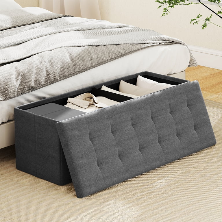 Costway 43 In Folding Storage Ottoman Bench, Dark Gray photo 2