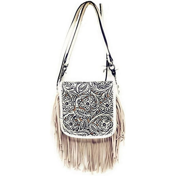 Western Genuine Leather Cowgirl Crossbody Messenger Fringe Laser Cut Purse Bag in 5 colors