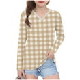 thumbnail image 3 of Ashirexll Long Sleeve Shirts Winter Tops for Girls 2-14 Years Plaid Fashion Casual V-Neck Long Sleeve Top for Spring and Fall, 3 of 7