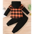 thumbnail image 4 of SILVERCELL Toddler Boys Girls Fall Winter Outfits Flannel Lattice Button Down Long Sleeve Hoodied Tops Solid Color Pants, 4 of 11