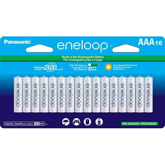 Panasonic Eneloop Piles rechargeables pré-chargées AAA 2100 cycles Ni-MH, (Paquet de de 16)