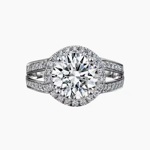 SUSOLA  2 Karat Moissanite Ring Double Row Pattern All-Matching Graceful Closed Platinum plated Ring Engagement Wedding Rings for Women, Teen