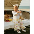 thumbnail image 4 of BemeyourBBs Infant Baby Girls Easter Chick Outfits Cute Girls Spring Clothes Long Sleeve Letter Print Romper Chicken Print Flared Pants Sets Headband Newbron Coming Home Outfit, 4 of 9