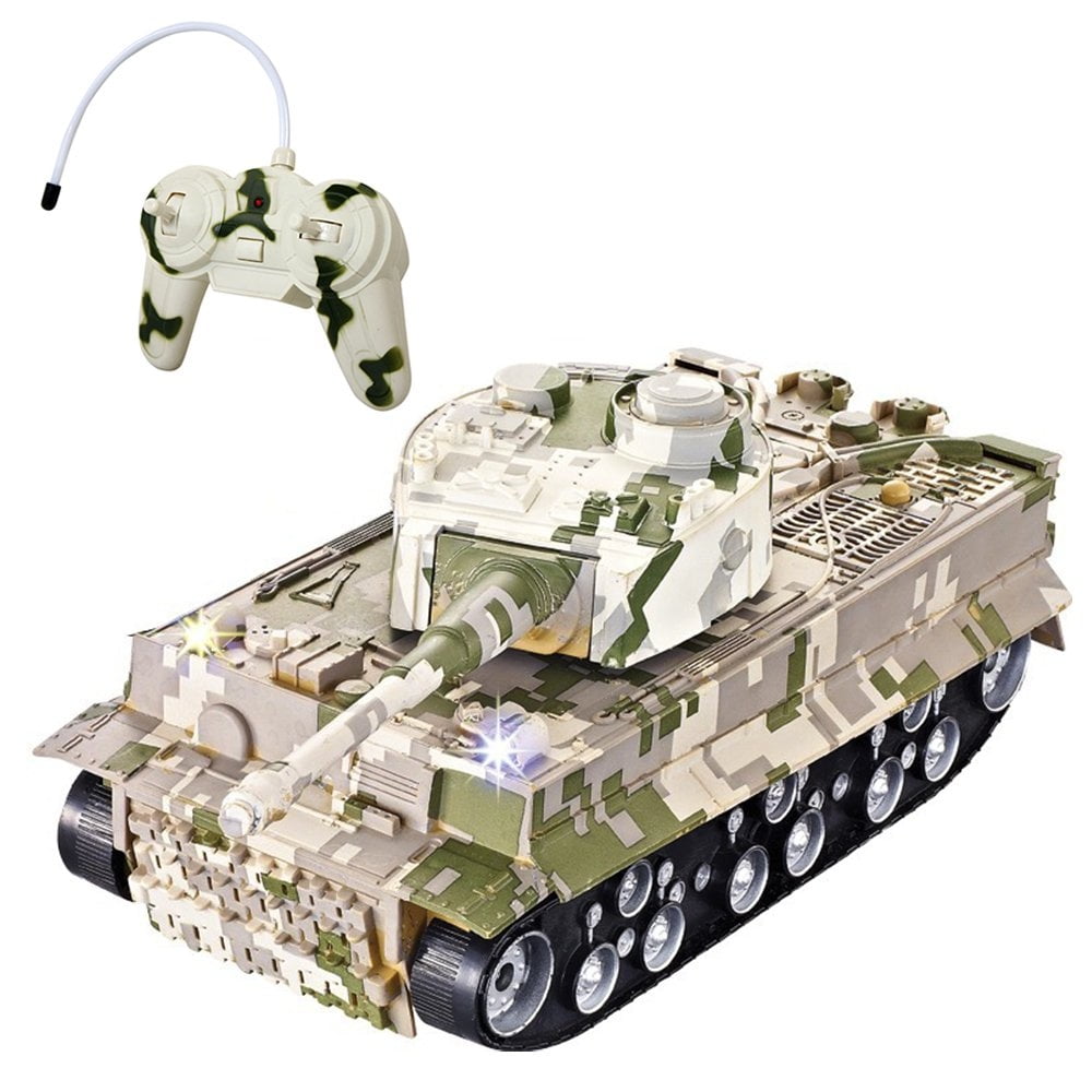 Fun-Here Remote Control Tank with USB Charger Cable Mini RC Army Military Toys Tank 1:72 German Tiger with Sound Artillery Shoots 40MHz Blue 