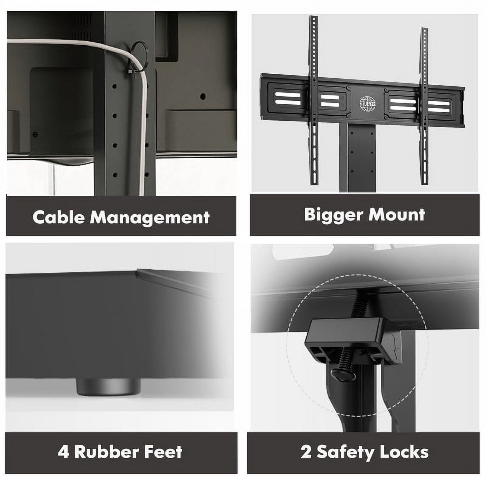 FITUEYES Modern Black Swivel Floor TV Stand with Power Strip Mount for TVs up to 85 inch Metal Base