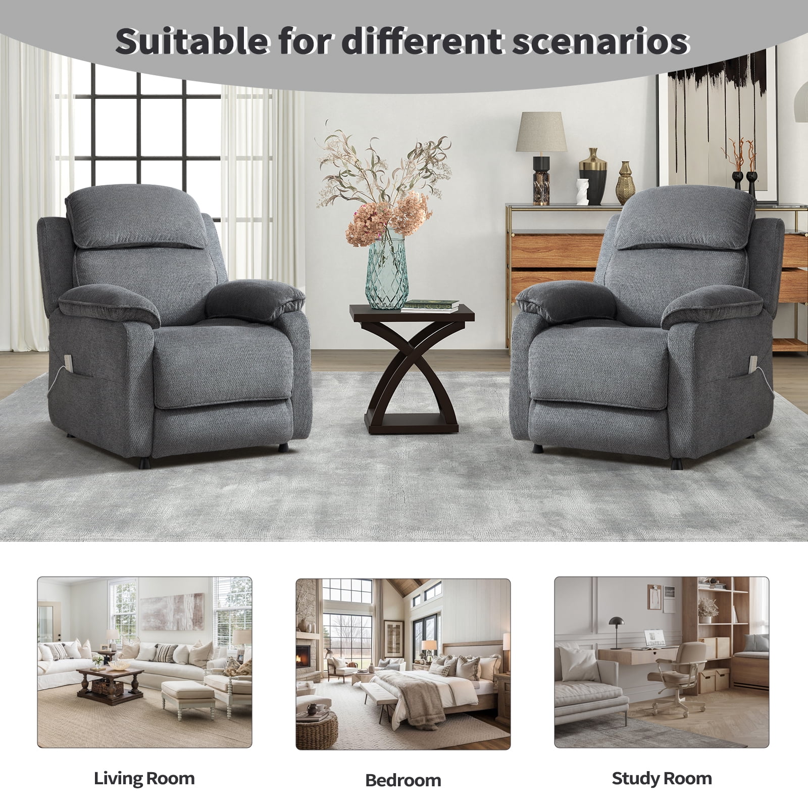 Bonzy Home Power Recliner Chair — Electric Recliner with Remote Control & Side Pockets, Compact Home Theater Seating for Small Spaces