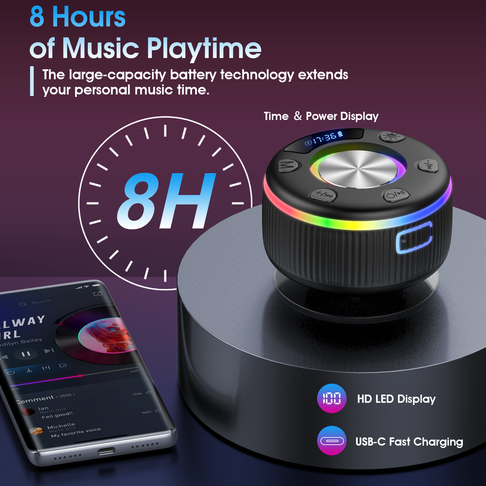 Xinwld Bluetooth Shower Speaker, IPX7 Waterproof, Black photo 5