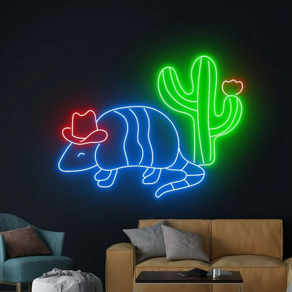 Handmadetneonsign Cowboy Armadillo Neon Sign, Cowboy Wall Art Decor, Armadillo Animal Wall Decor