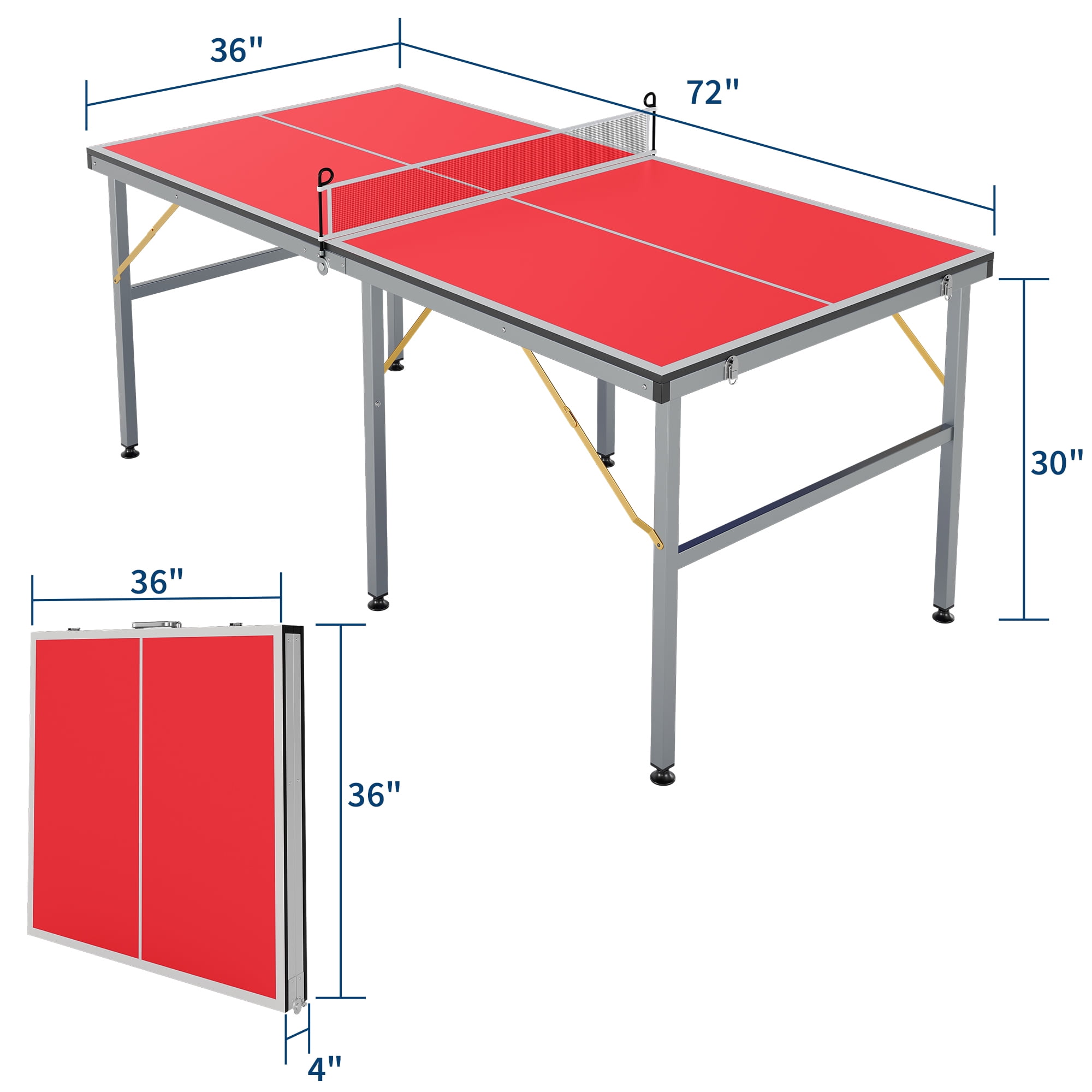 Ping Pong Table Foldable Table Tennis Table with Net, Table Tennis Paddles and Balls, 6x3FT Multi-Use Family Game Table for Kids Teenager Adult, Compact & Portable