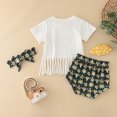 thumbnail image 4 of Girl Outfits Kids Short Sleeve Sunflower Printed Tassels T Shirt Shorts Headbands Outfits New Born Clothes Baby Girl White 6 Months-9 Months, 4 of 7