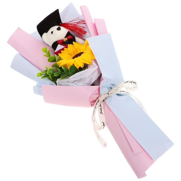 LOLIPPYY Graduation Bear Flower Bouquet with Foam Plastic and Cloth Materials, Perfect Gift for Graduation Celebration