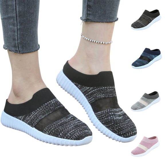 YOUYEDIAN Orthopedic Shoes for Women Spring Dress Non Slip Slip on Mesh Arch Support Sneakers Breathable Closed Toe Casual Shoes (Black)