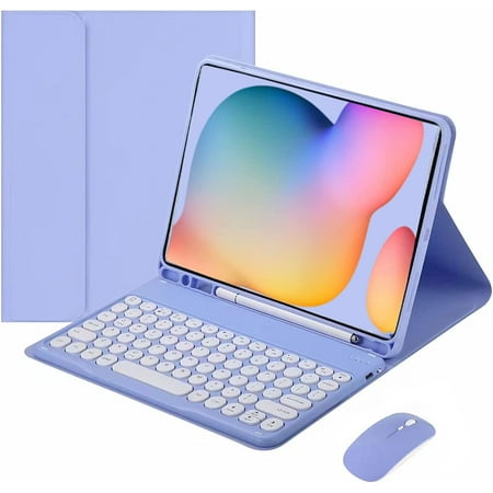 Keyboard Case for Samsung Galaxy Tab S8/Tab S7 11 inch, Detachable BT Keyboard & Mouse, Round Key, Soft TPU Back Cover with S Pen Holder, PU Lightweight Slim Protective Cover