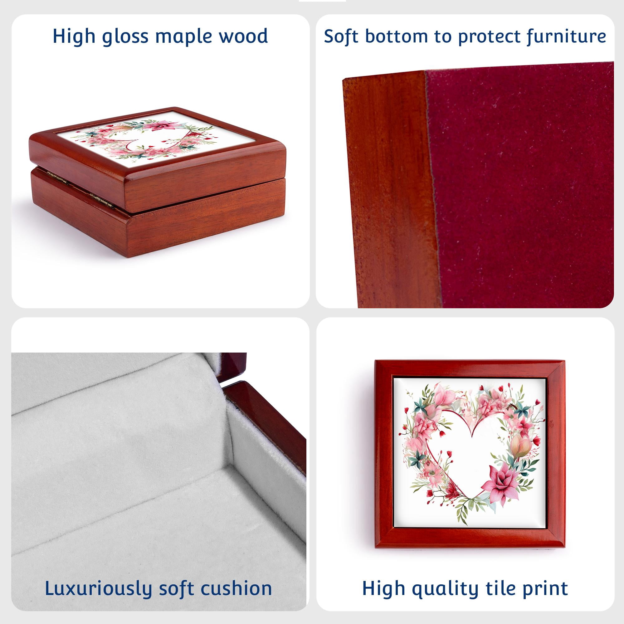3dRose, Pretty Pink Floral Heart, Jewelry Box 5.5x5.5 inch with 4 inch tile