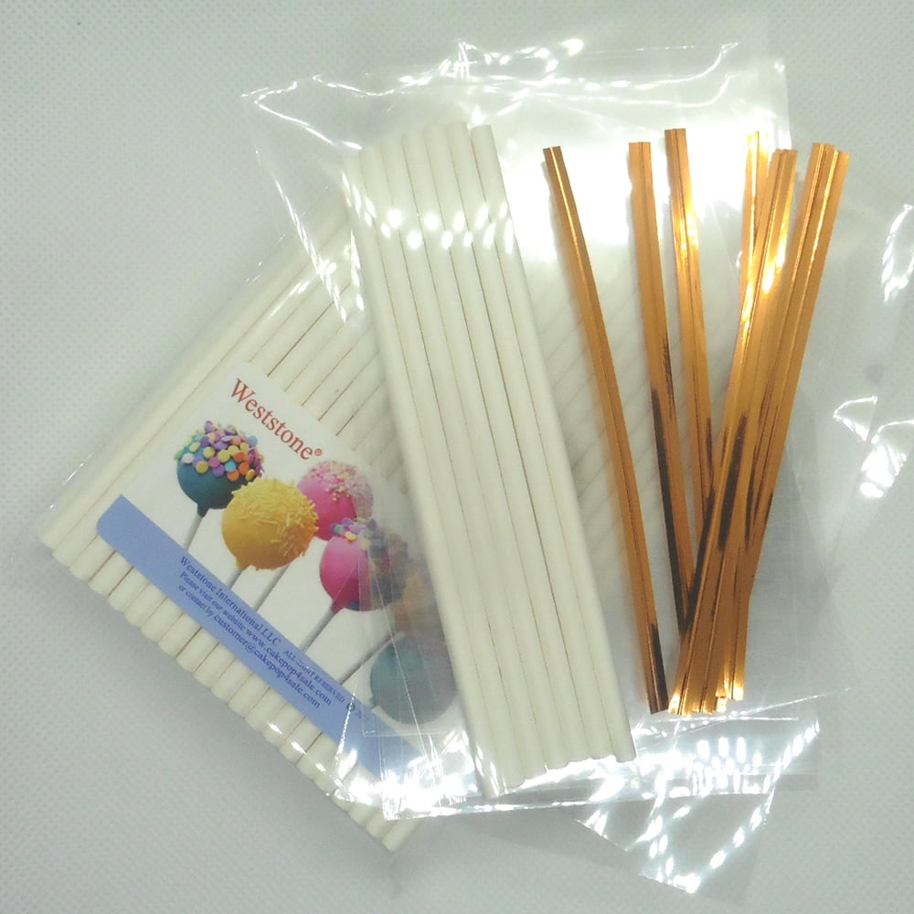 50 x 150mm 6" ORANGE PLASTIC LOLLIPOP STICKS CAKE POP KIT BAGS & TWISTTIES 