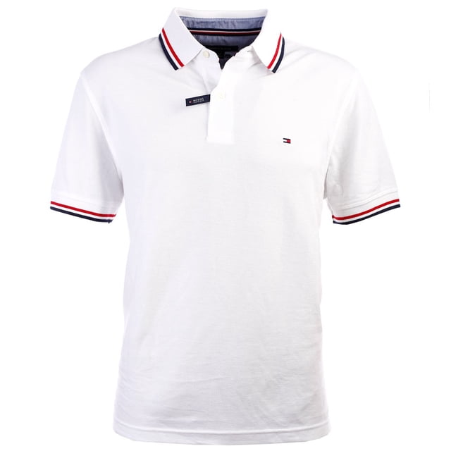 Polo Tommy Hilfiger con cuello a rayas para hombre, color blanco XL