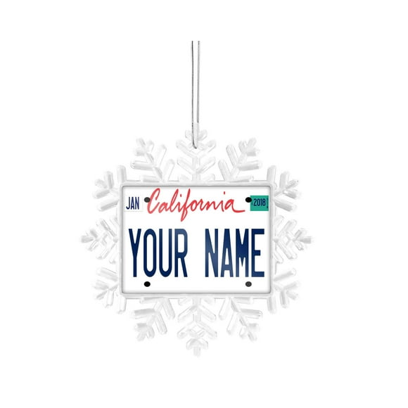 Bleu Reign Christmas Tree Ornament Personalized Custom Name California State License Plate Small Snowflake