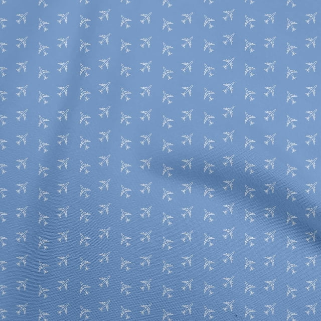 oneOone Viscose Chiffon Light Blue Fabric Aeroplane Craft Projects Decor Fabric Printed By The Yard 42 Inch Wide