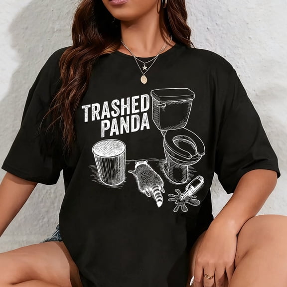 100% Cotton Trashed Panda Funny Drunk Racoon T-Shirt