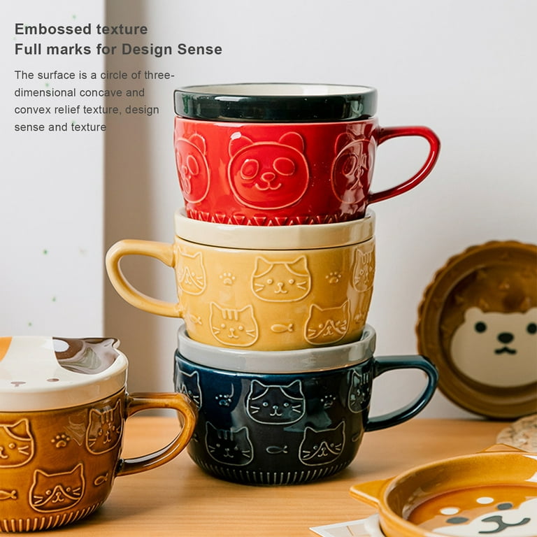 Cat Mug Cat Cup Kawaii Cup Ceramic Coffee Mug with Lid Tea Cup