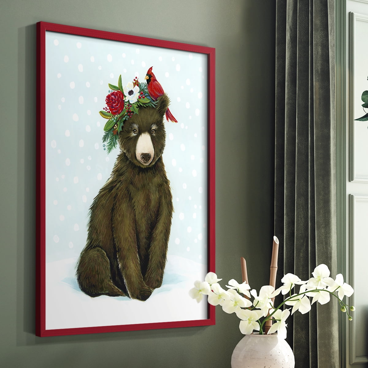 Winter Woodland Creatures with Cardinals I Framed Print - Solid Wood in Single Picture Frame Solid Wood 2 Framed Print