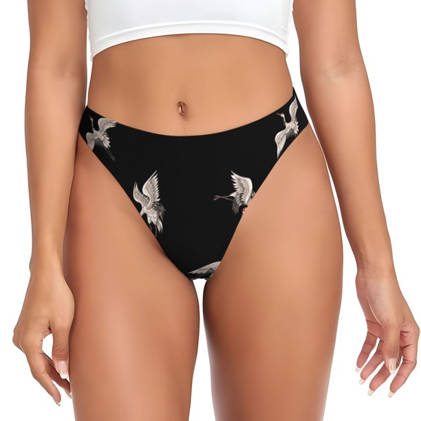 Fotbe Japanese White Crane Tanga Sin Costuras para Mujer con Estampado – Panties Invisibles, Transpirables y Cómodos para Uso Diario-X-Small
