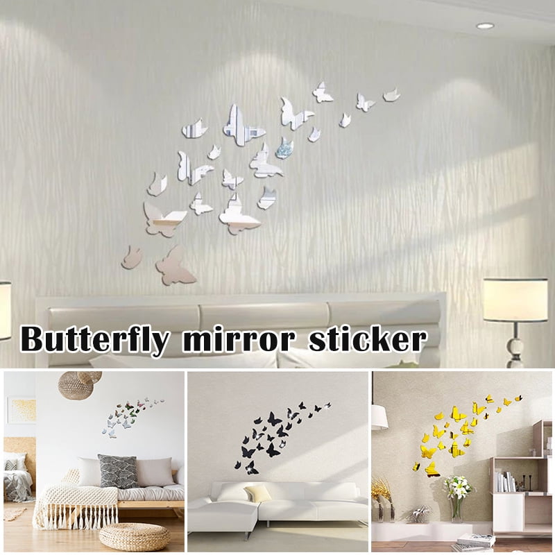 Art 3D Shiny Butterfly Mirror Wall Sticker Decals Removable Modern Home Decor 