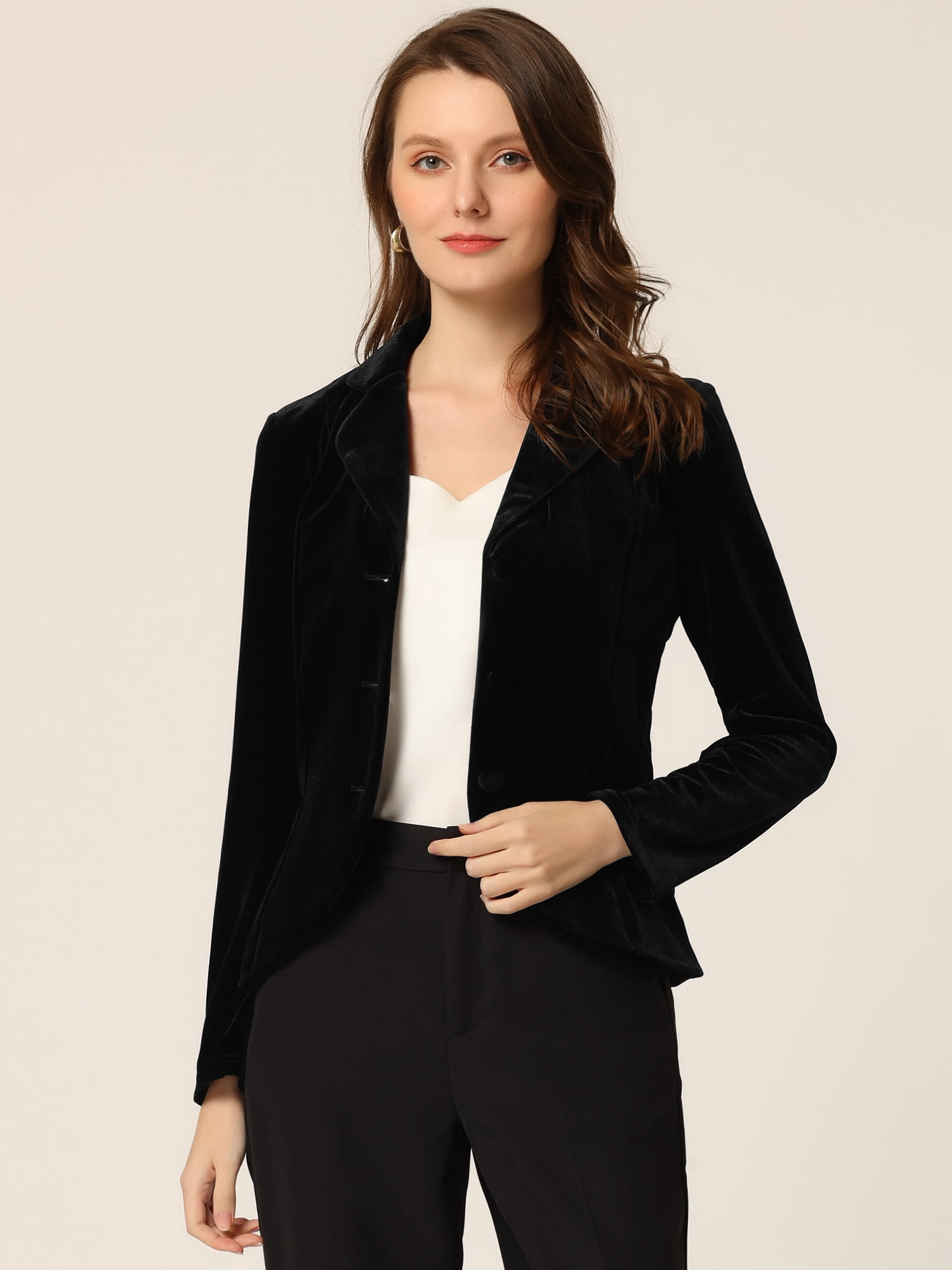 DARING DIVA Women's Suit Notched Lapel Collar Button Velvet Blazer 3XL Black