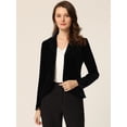 thumbnail image 3 of Blazer con solapa con muescas para mujer, manga larga, para oficina, negocios, con botones, de terciopelo Negro L, 3 of 6