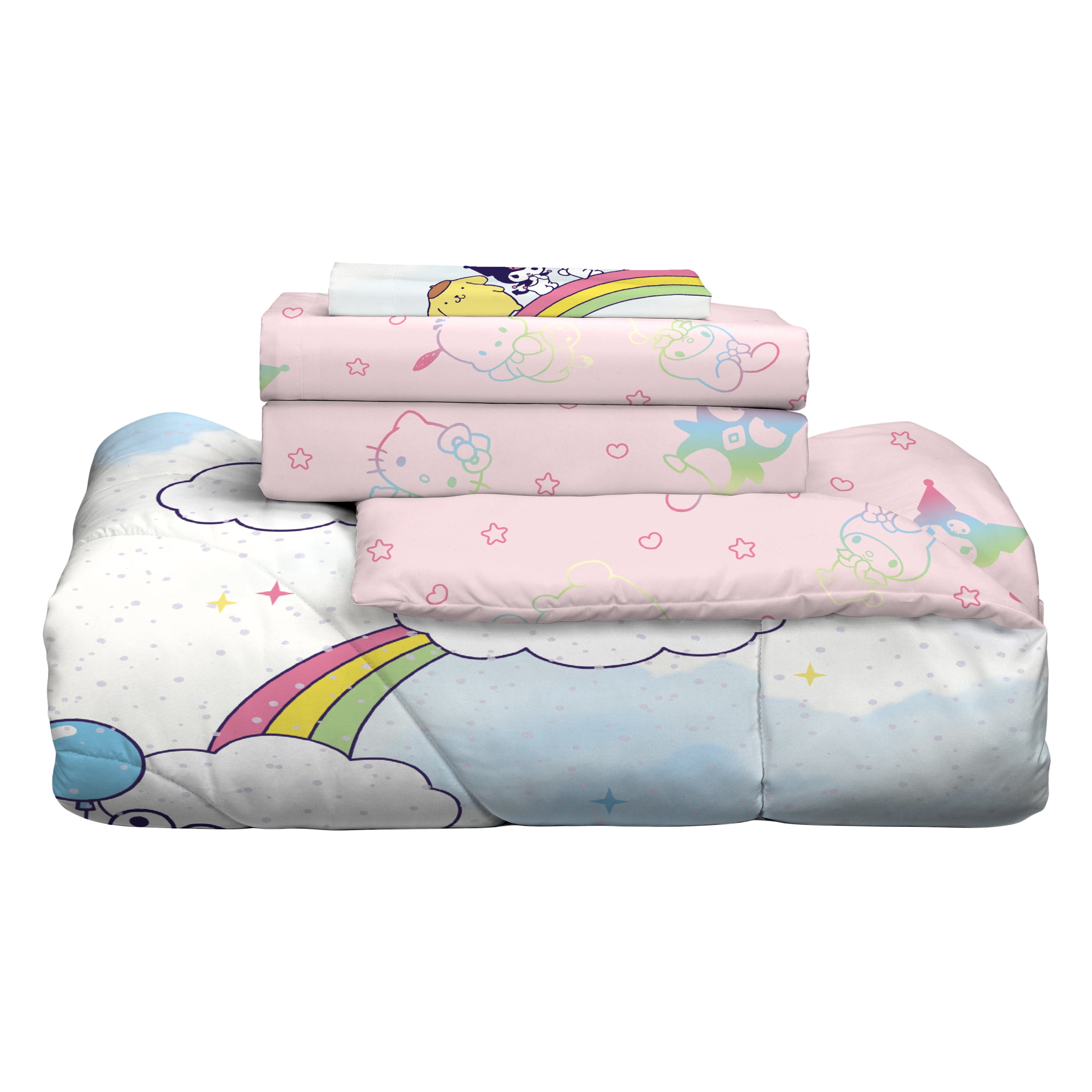 Hello Kitty and Friends Kids 4 Piece Reversible Comforter, Bed in a Bag, Twin