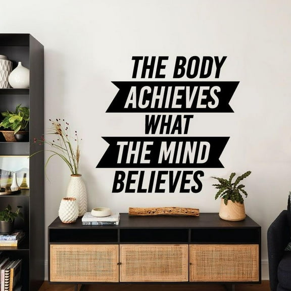 Body Achieves Mind Believes Quote Fitness Workout Success Motivation Quotes Wall Decals Healthy Lifestyle for Girls Boys Gym Home Sports Room Decor Vinyl Wall Art Stickers Decoration Size (40x40 inch)