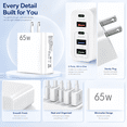thumbnail image 3 of QINIUXO USB C Charger Block, 2-Pack 65W Wall Charger, 5-Port Type C Fast Charging Block Power Adapter Compatible with Phones, Tablets & More, White, 3 of 8