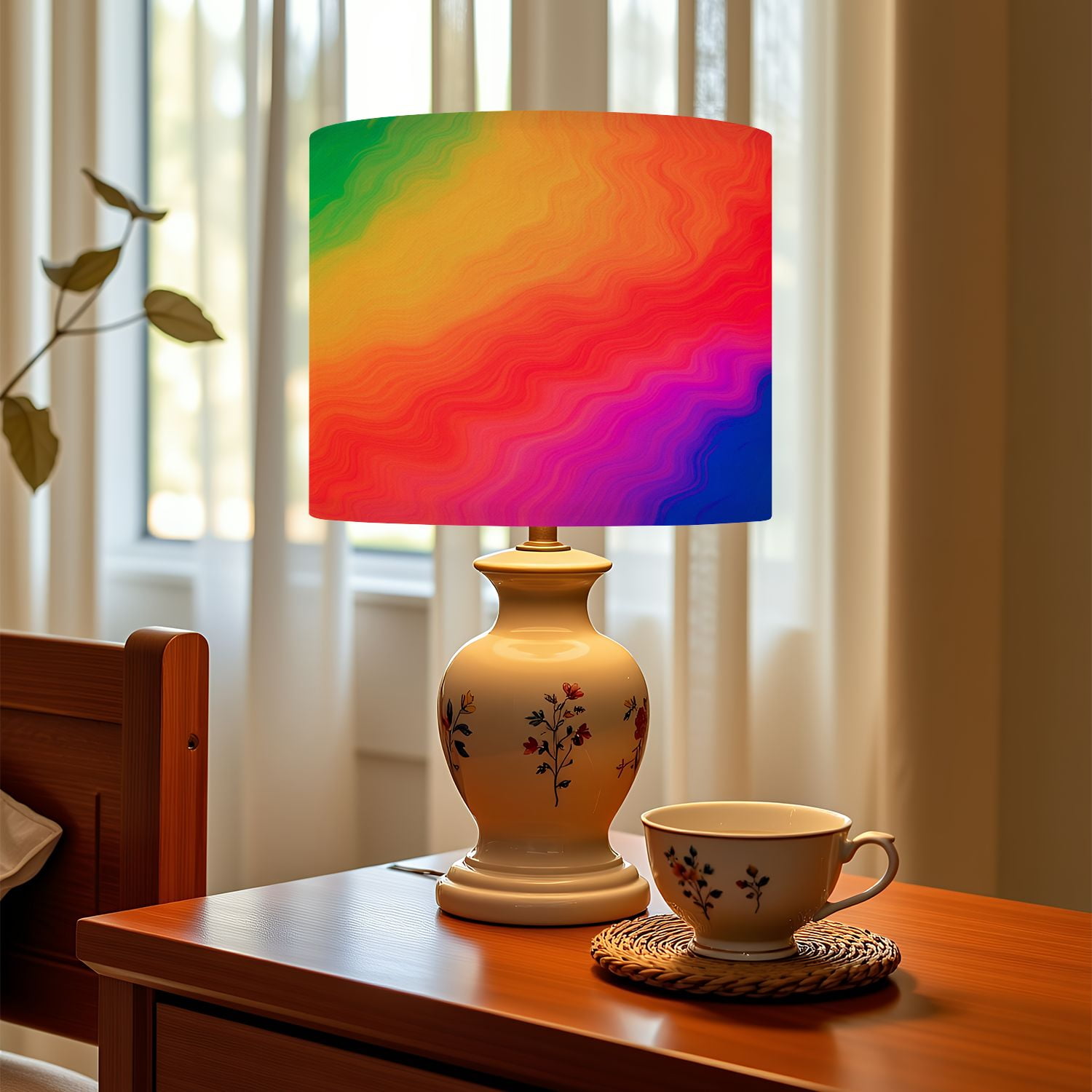Linen Drum Lampshades Bright rainbow colors watercolor abstract colorful vibrant 13"x13"x10" Light Shade for Table Lamps Floor Lamp Shades Lampshade Replacement Assembly Required