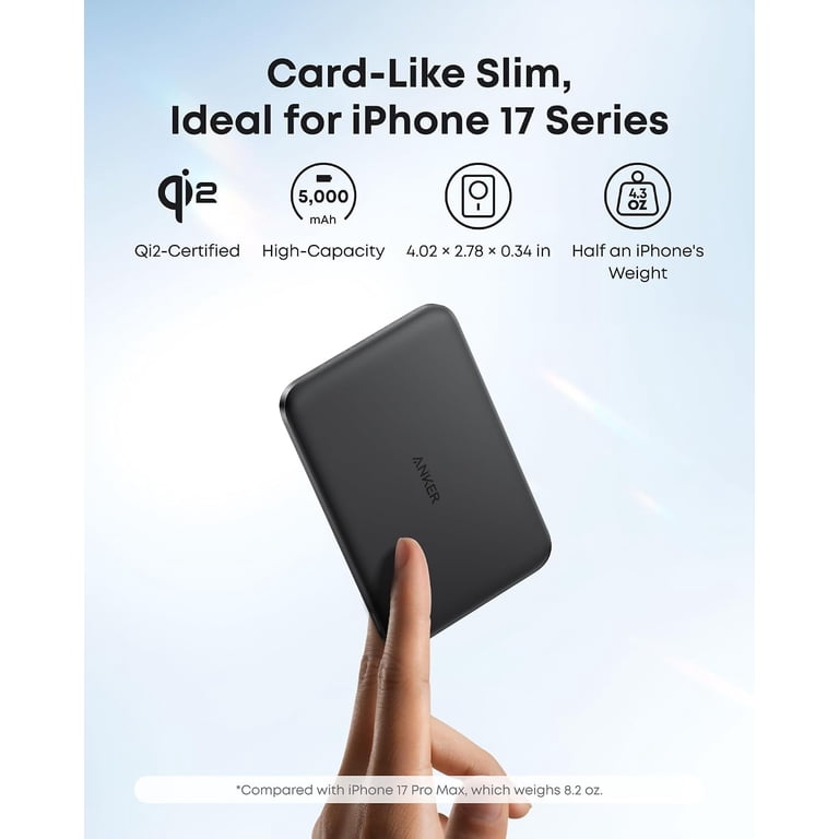 Anker Nano Power Bank, Ultra-Slim Magnetic Wireless Charger, 5,000