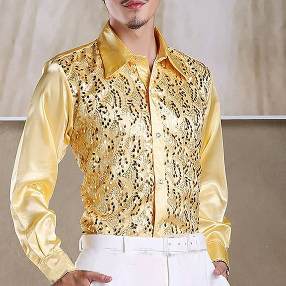 Haoxianjian White T Shirts For Men Shirts For Teens Men'S Solid Color Sequin Dress Long Sleeved Lapel Shirt Shirts For Men On arance