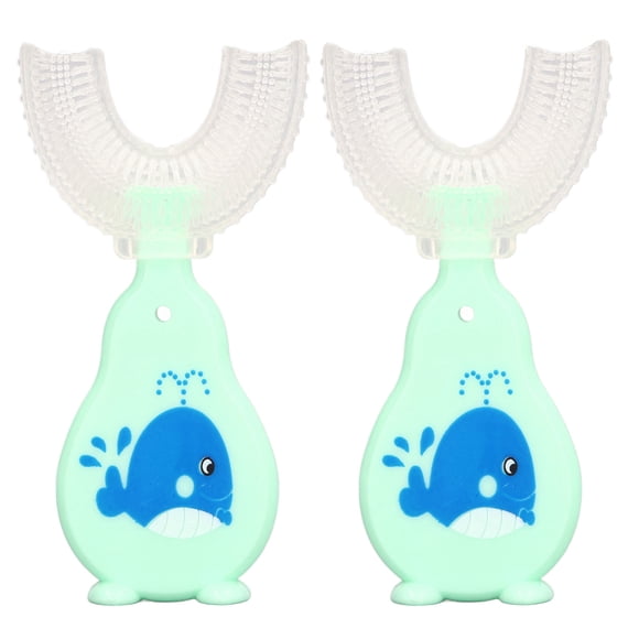 Cepillo de dientes en forma de U de silicona suave de grado alimenticio, 2 unidades, cepillo de dientes manual de entrenamiento, limpieza bucal de 360 grados para bebés de 6 a 12 años.