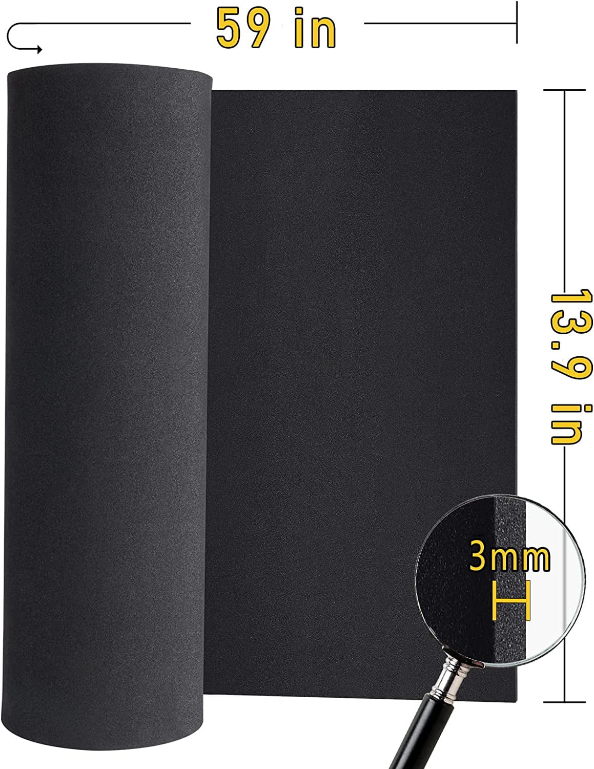 "3mm Black EVA Foam Sheet, 59" x 13.9", Halloween Decoration Foam Sheets for Cosplay Supplies, 1-20mm High-Density 86kg/m3 Foam