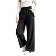 thumbnail image 2 of Women High Waist Paper Bag Waist Corduroy Wide Leg Trousers Elegant Ruffle Trim Straight-Leg Pants Vertical Rib Casual Pants Fall Outfits, 2 of 9