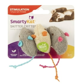 SmartyKat Skitter Critters (Set of 3) Soft Plush Catnip Cat Toys, Mice Toys with String Tails, Filled with Pure & Potent Catnip