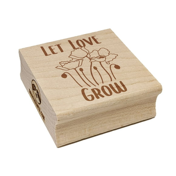 Let Love Grow Poppy Flowers Wedding Square Rubber Stamp Stamping Scrapbooking Crafting - Medium 1.75in